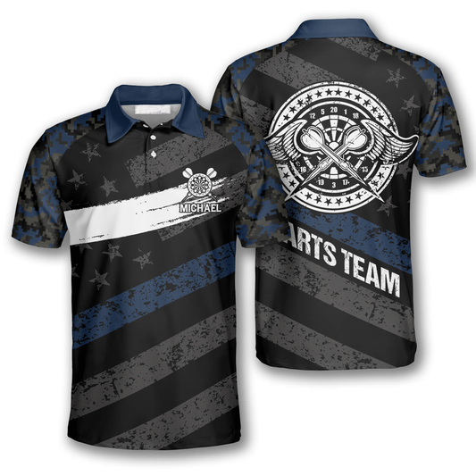 Passionate Blue Camo Personalized Darts Button Polo