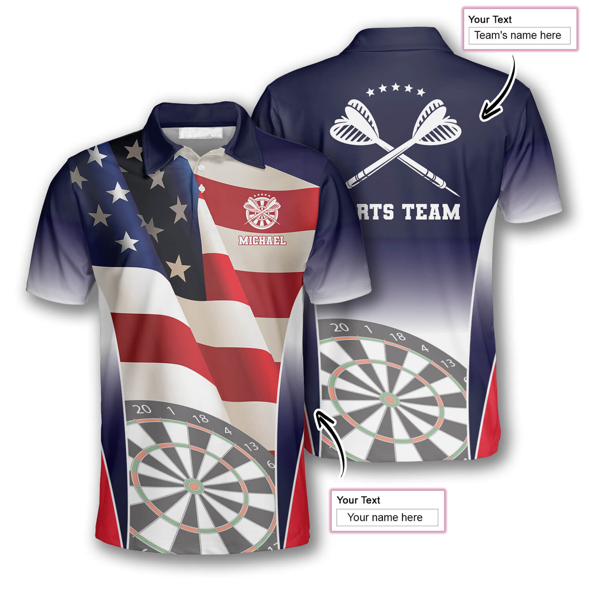 Patriotic Flag Version 3 Personalized Darts Button Polo
