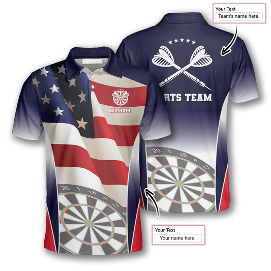 Patriotic Flag Version 3 Personalized Darts Button Polo
