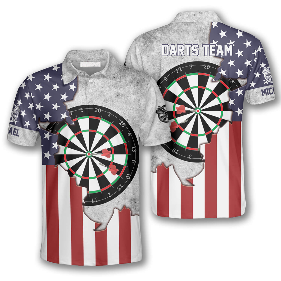 Board USA Flag Personalized Darts Button Polo