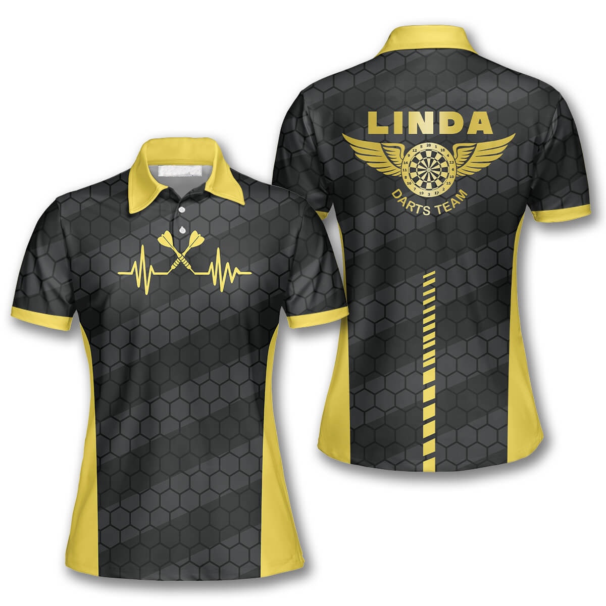 Heartbeat Honeycomb Pattern Personalized Darts Button Polo