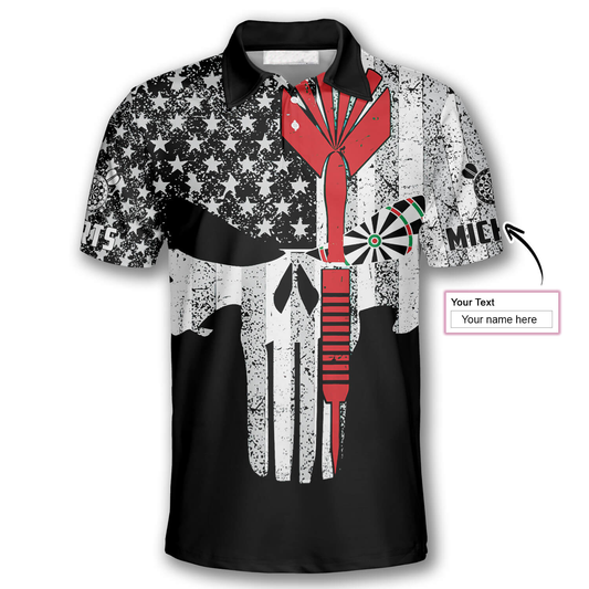 Punisher Skull Personalized Darts Button Polo