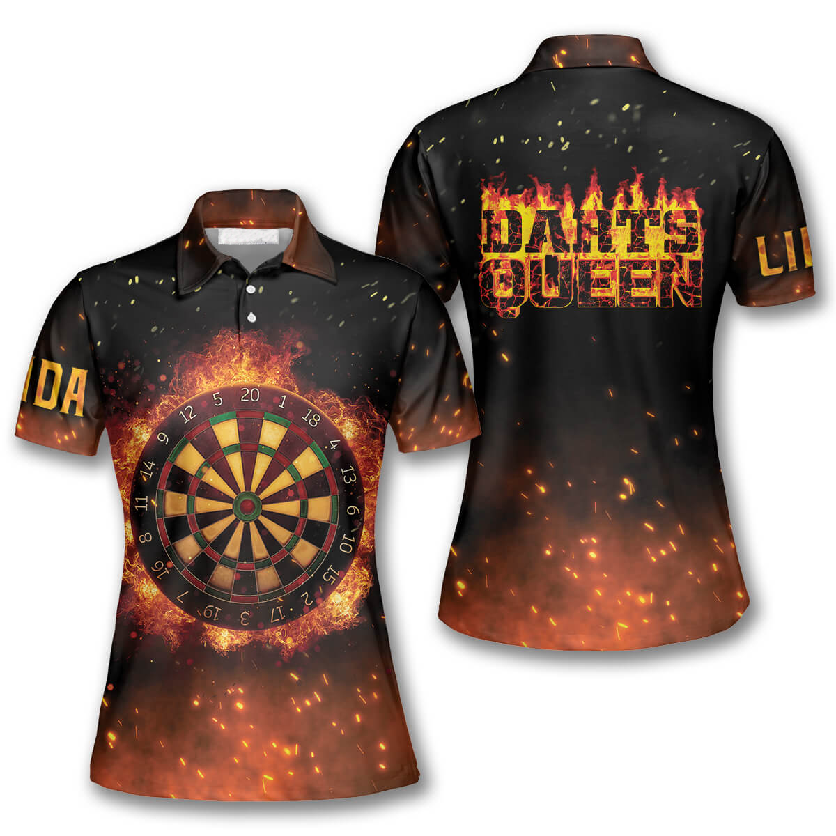 Queen Fire Flame Personalized Darts Button Polo