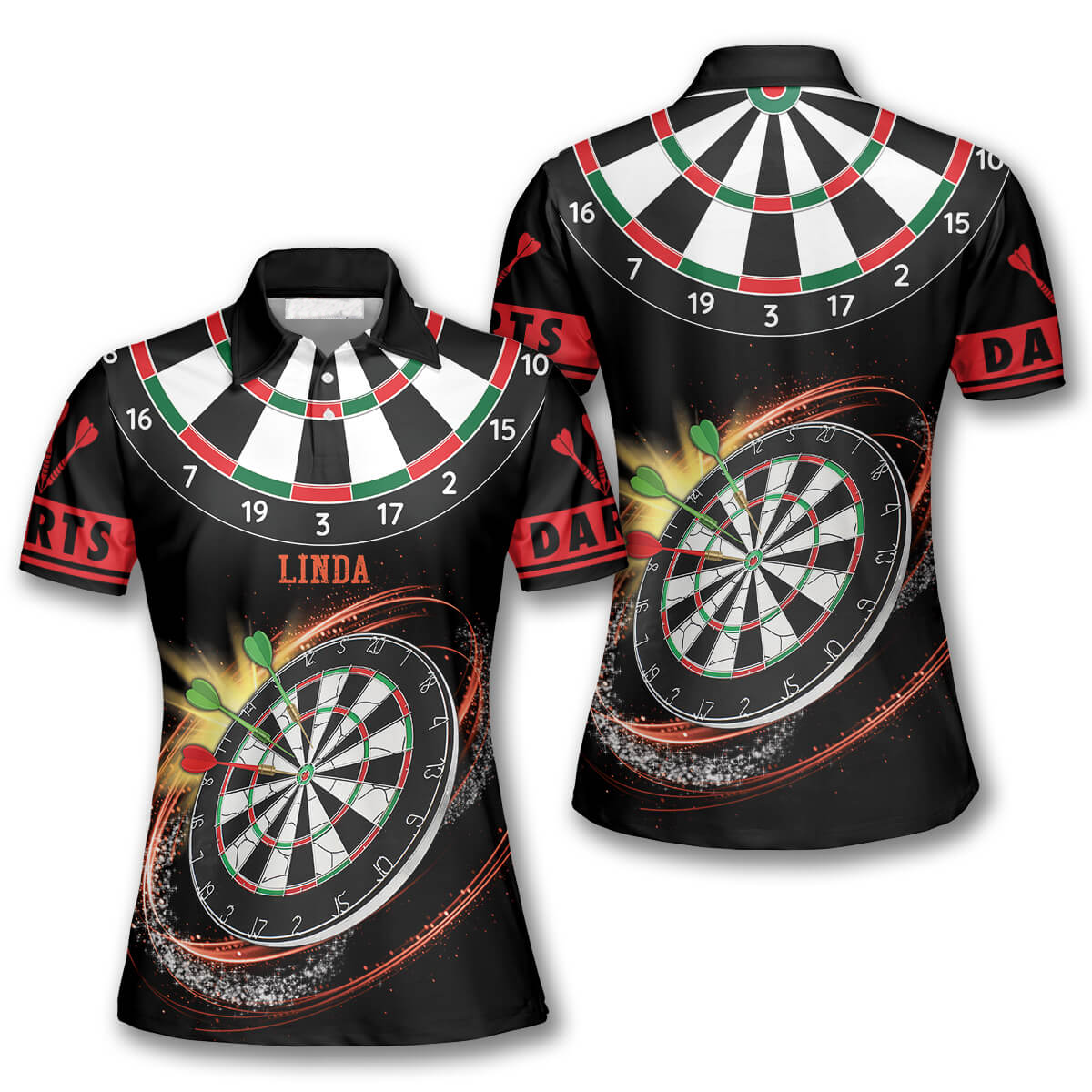Red Black Version Personalized Darts Button Polo