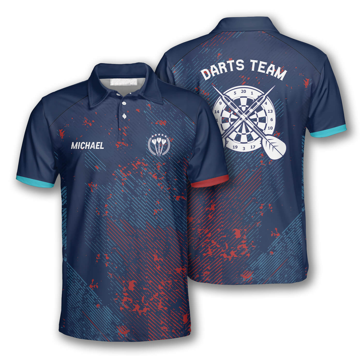 Red Blue Geometric Pattern Personalized Darts Button Polo