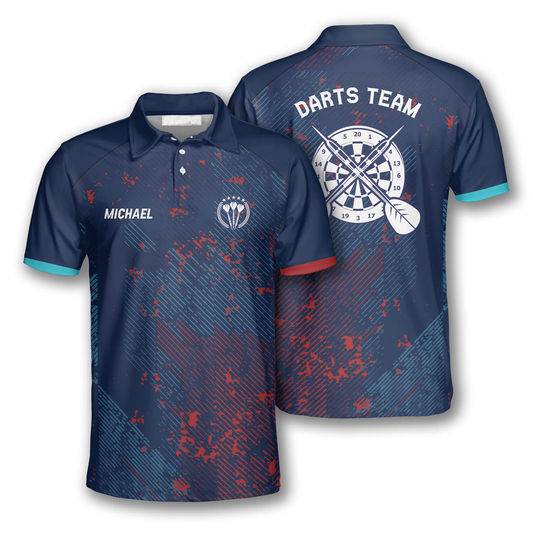 Red Blue Geometric Pattern Personalized Darts Button Polo
