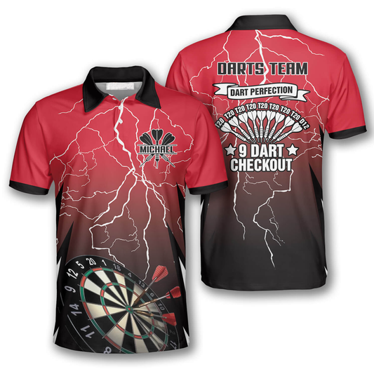Red Lightning Personalized Darts Button Polo