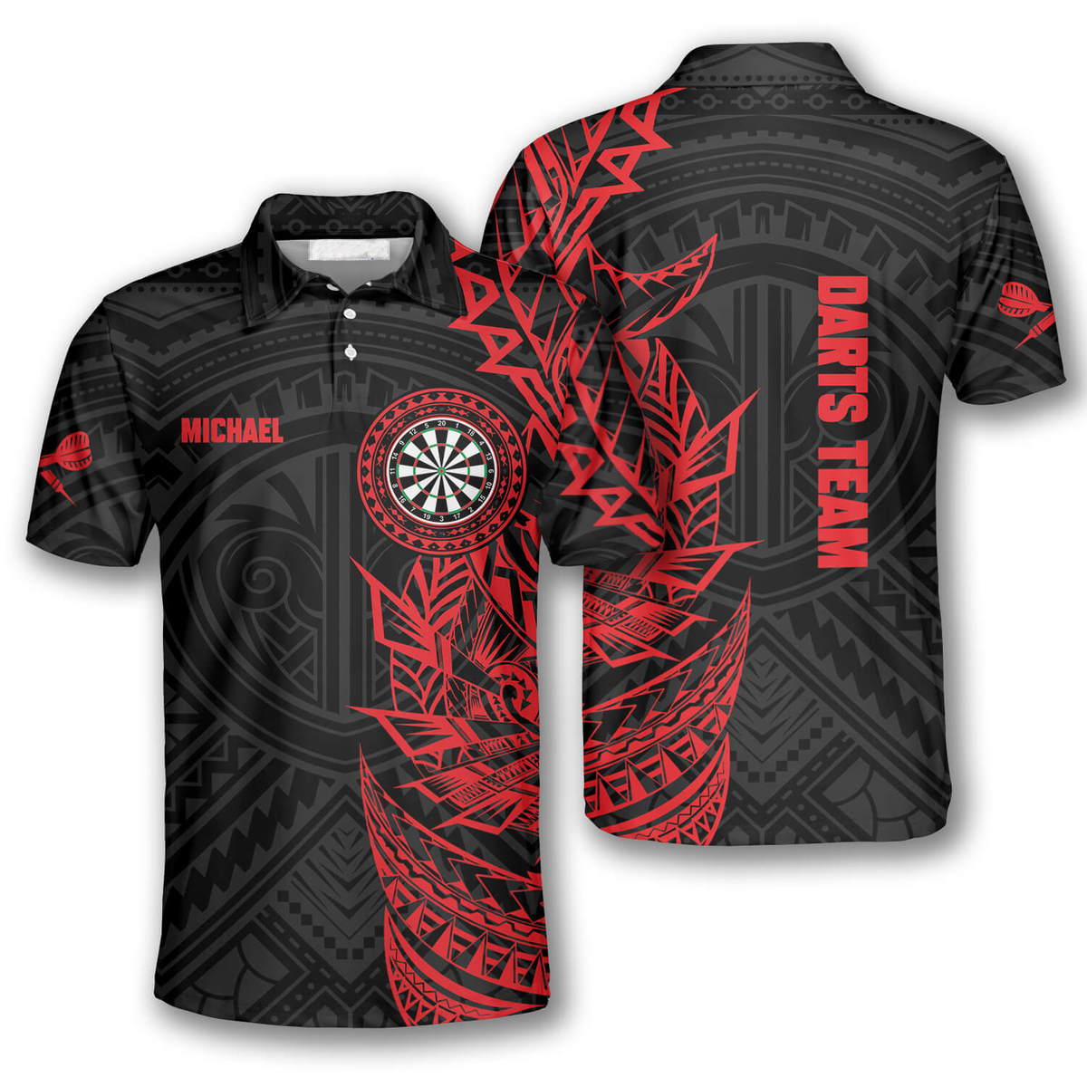 Tribal Tattoo Red Black Personalized Darts Button Polo