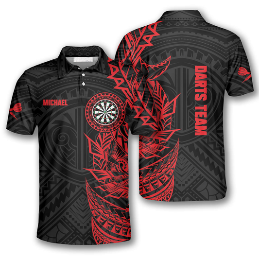 Tribal Tattoo Red Black Personalized Darts Button Polo