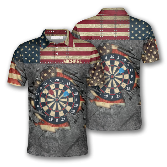 Retro American Flag Personalized Darts Button Polo