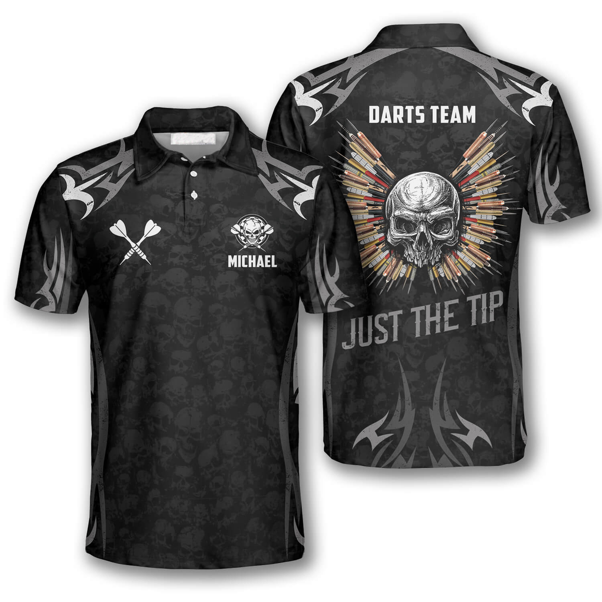 Skull Angel Wings Personalized Darts Button Polo