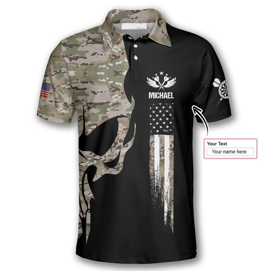 Skull Army Flag Personalized Darts Button Polo