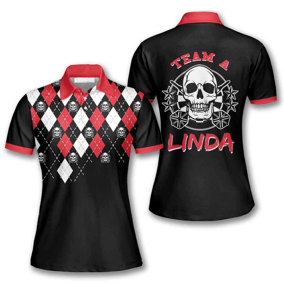 Skull Arrow Argyle Pattern Personalized Darts Button Polo
