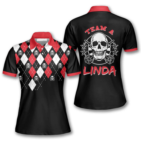 Skull Arrow Argyle Pattern Personalized Darts Button Polo