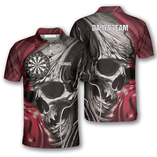 Skull Personalized Darts Button Polo — Design 07