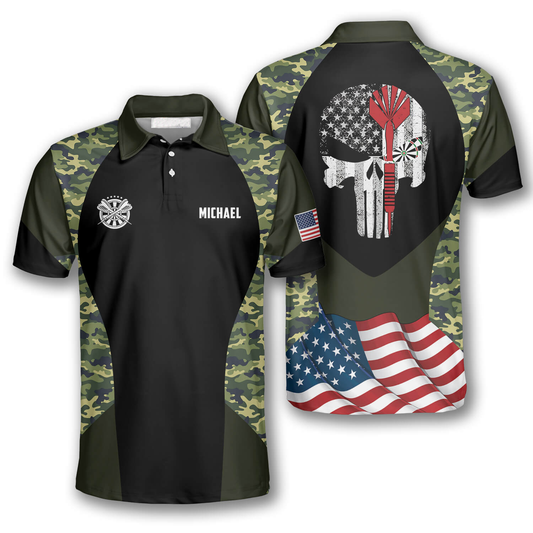 Skull Camouflage Us Flag Personalized Darts Button Polo