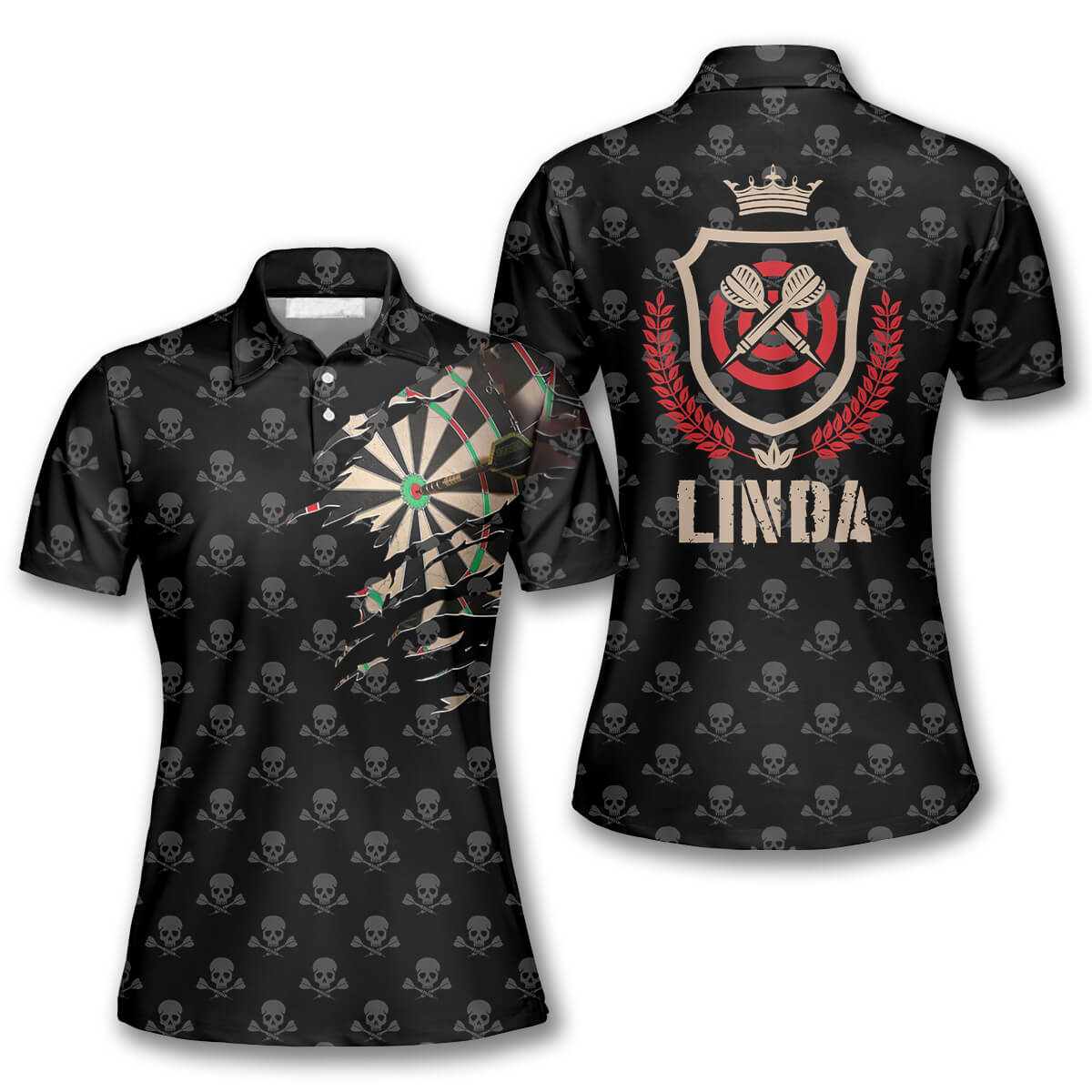 Skull Crossed Pattern Personalized Darts Button Polo
