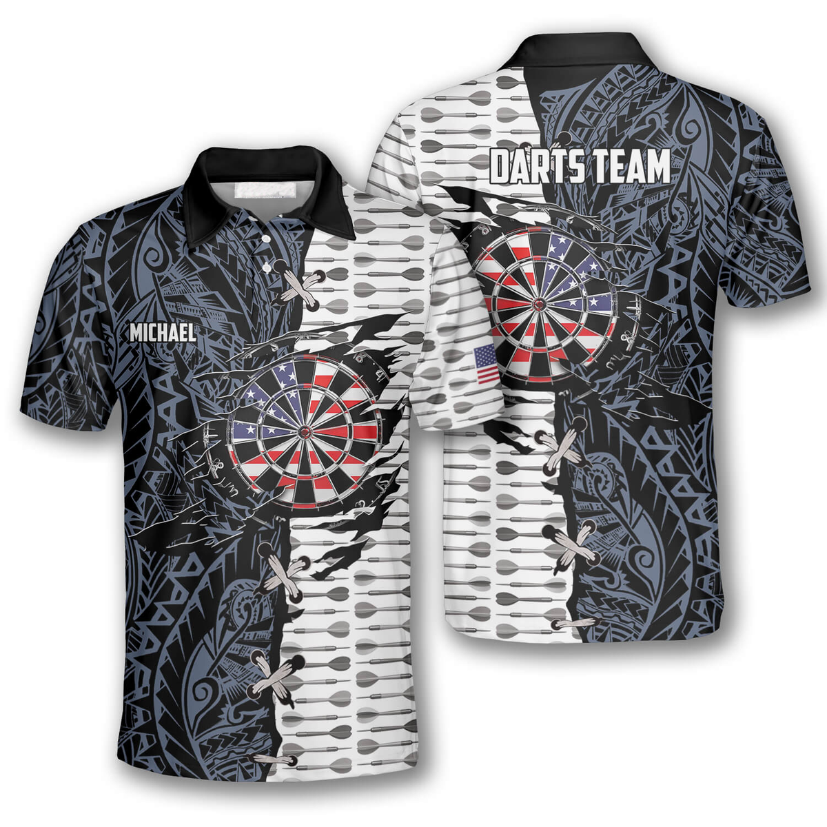 Arrow Tribal Tattoo Personalized Darts Button Polo