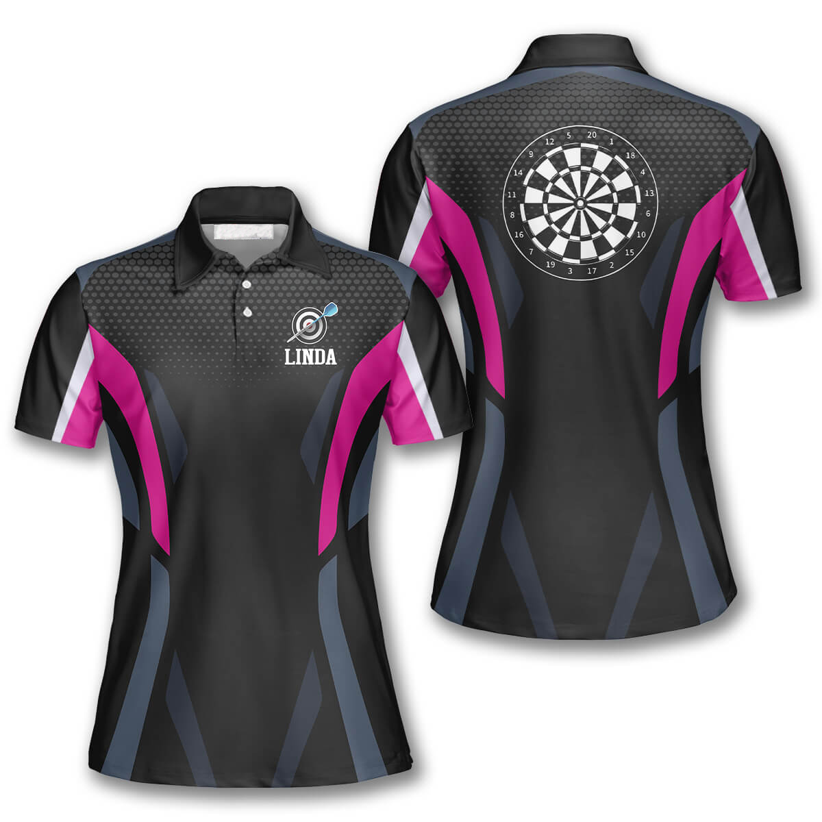 Emblem Black Pink Personalized Darts Button Polo