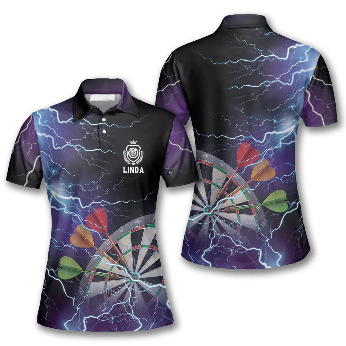 Thunder Lightning Personalized Darts Button Polo — Design 02