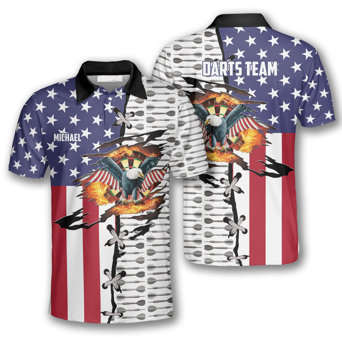 Arrow Pattern Eagle Flag Personalized Darts Button Polo