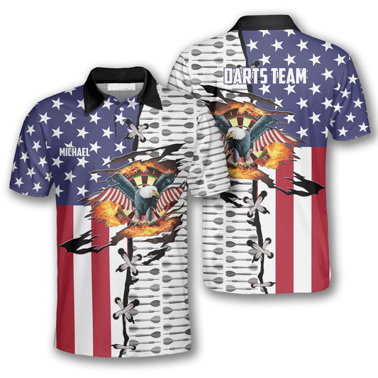 Arrow Pattern Eagle Flag Personalized Darts Button Polo