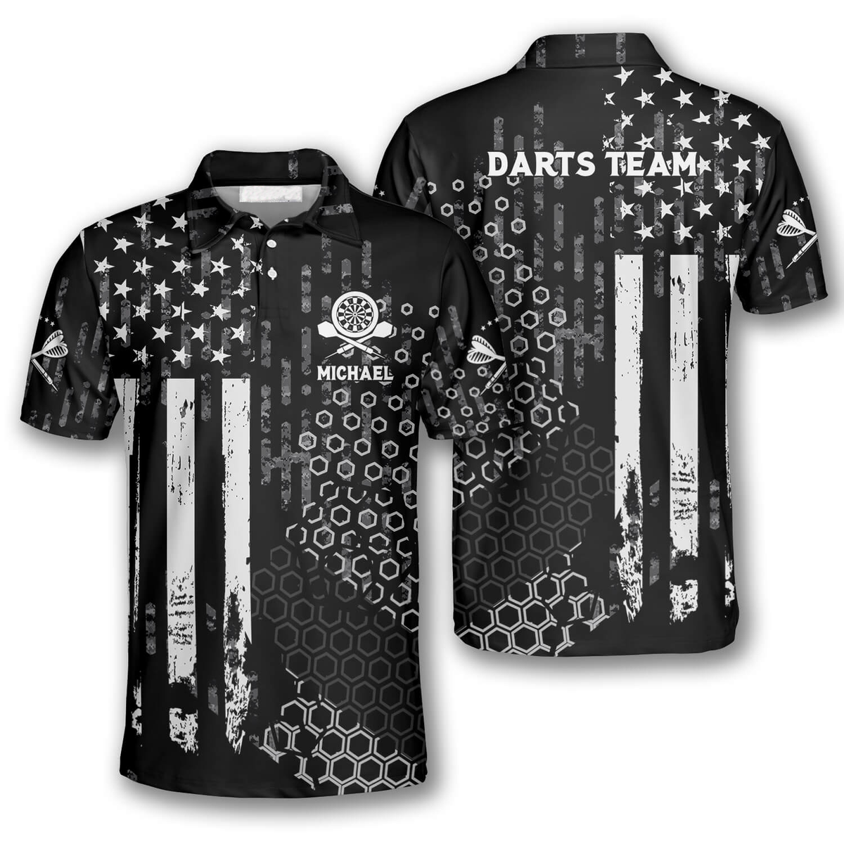 Us Flag Hive Pattern Personalized Darts Button Polo