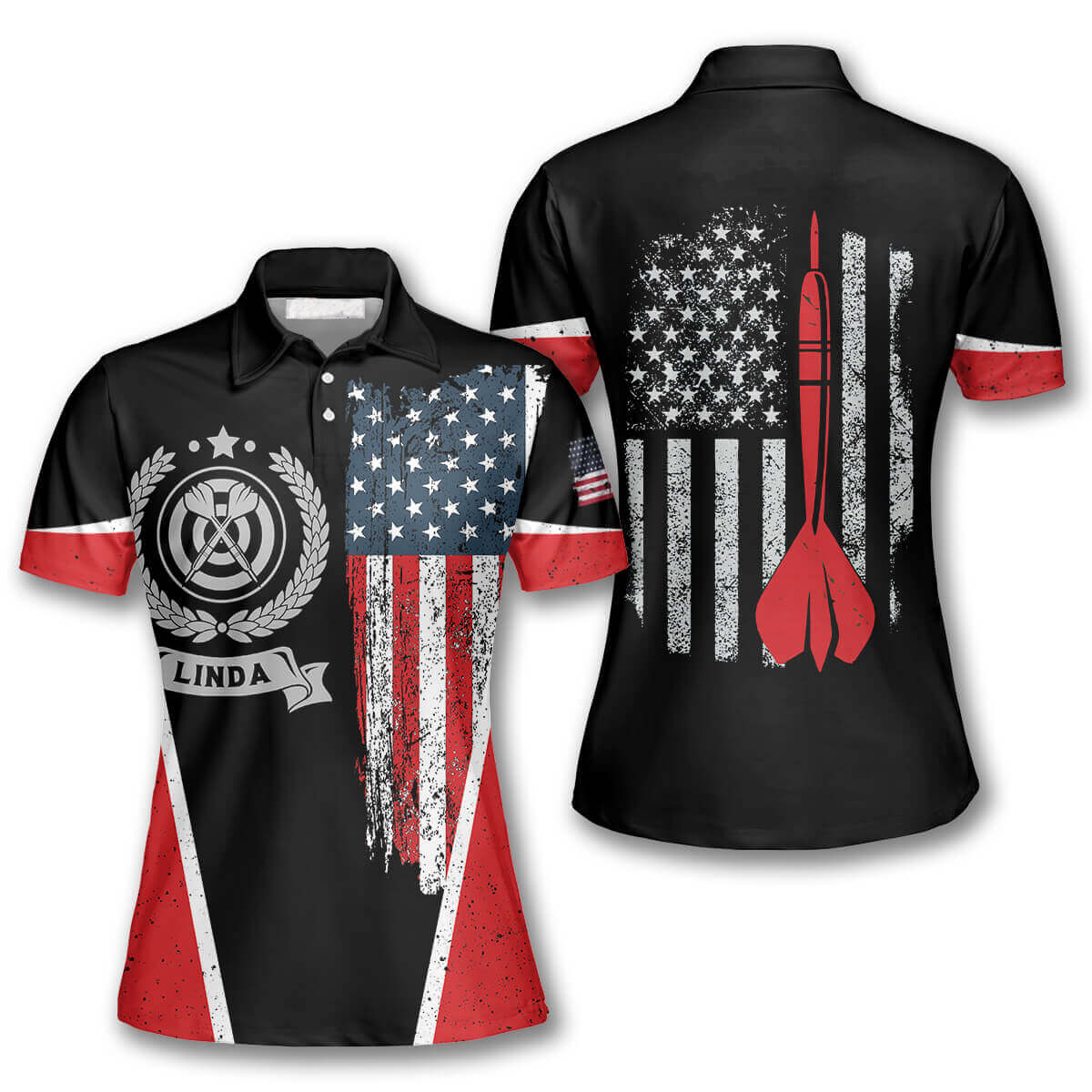 USA Flag Emblem Personalized Darts Button Polo