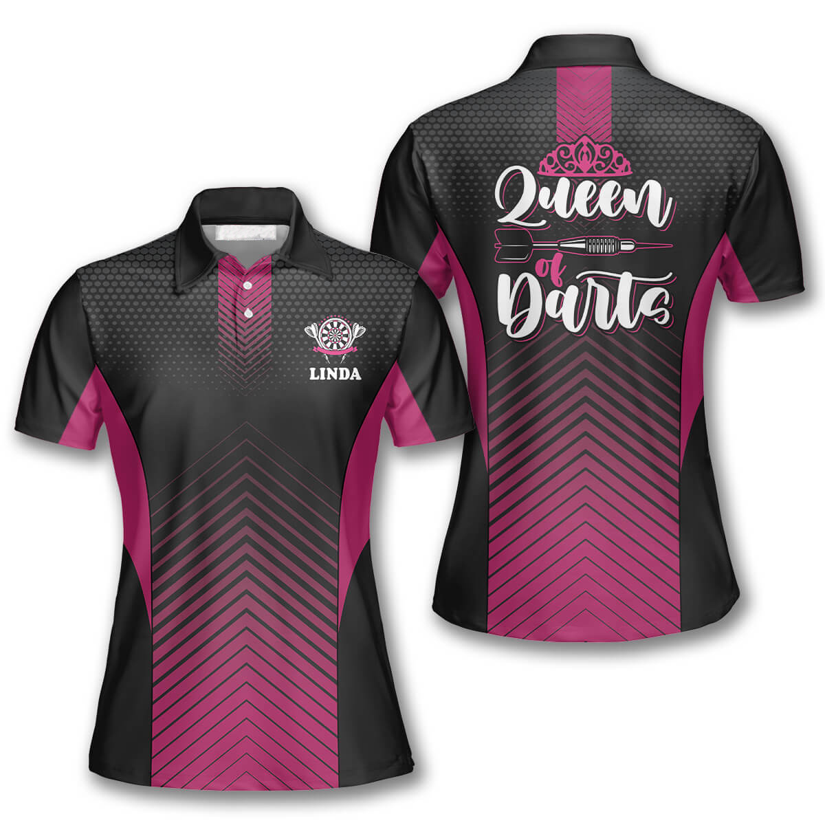 Queen of Dark Pink Personalized Darts Button Polo