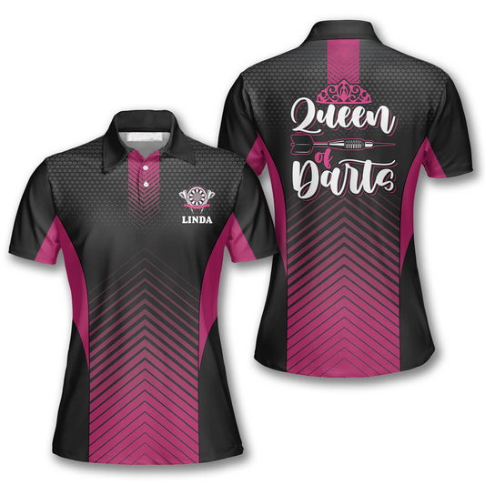 Queen of Dark Pink Personalized Darts Button Polo