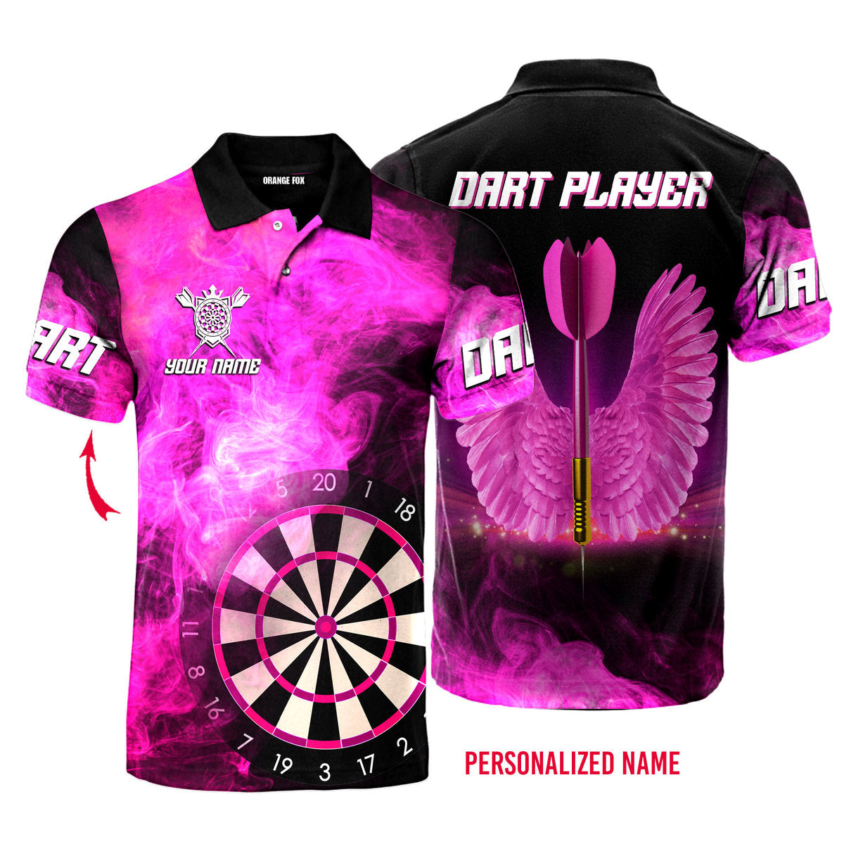 Pink Player Arrow with Wings Personalized Darts Button Polo