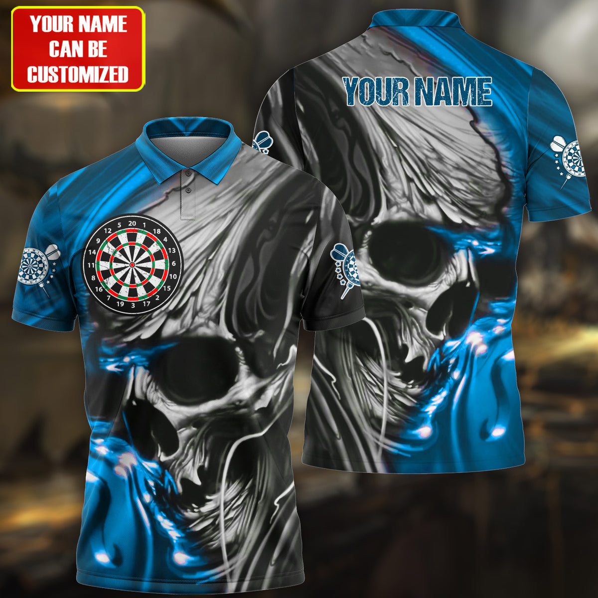 Multi Color Skull Abstract Personalized Darts Button Polo