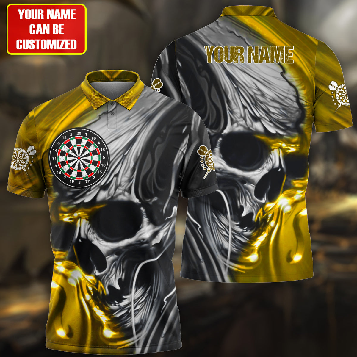 Multi Color Skull Abstract Personalized Darts Button Polo — Design 02