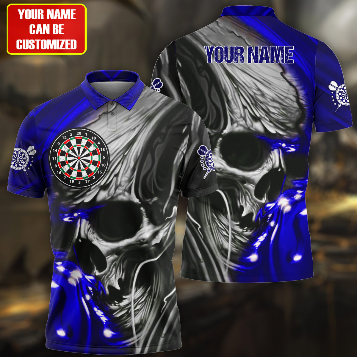 Multi Color Skull Abstract Personalized Darts Button Polo