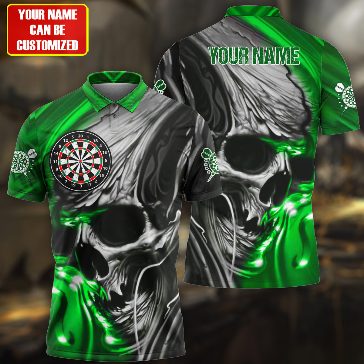 Multi Color Skull Abstract Personalized Darts Button Polo