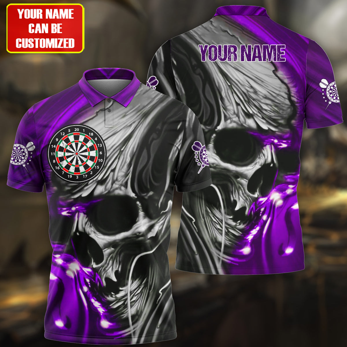 Multi Color Skull Abstract Personalized Darts Button Polo — Design 02