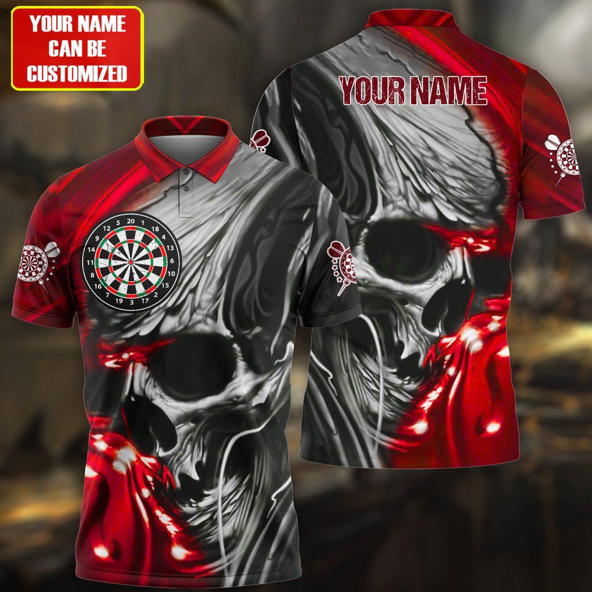 Multi Color Skull Abstract Personalized Darts Button Polo