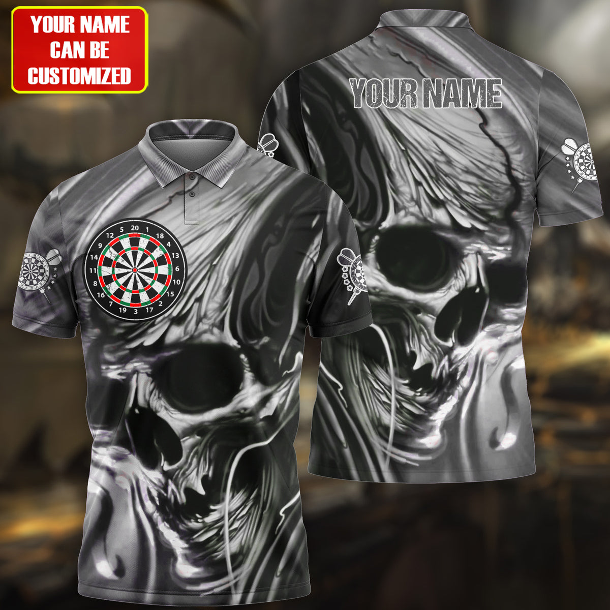 Multi Color Skull Abstract Personalized Darts Button Polo