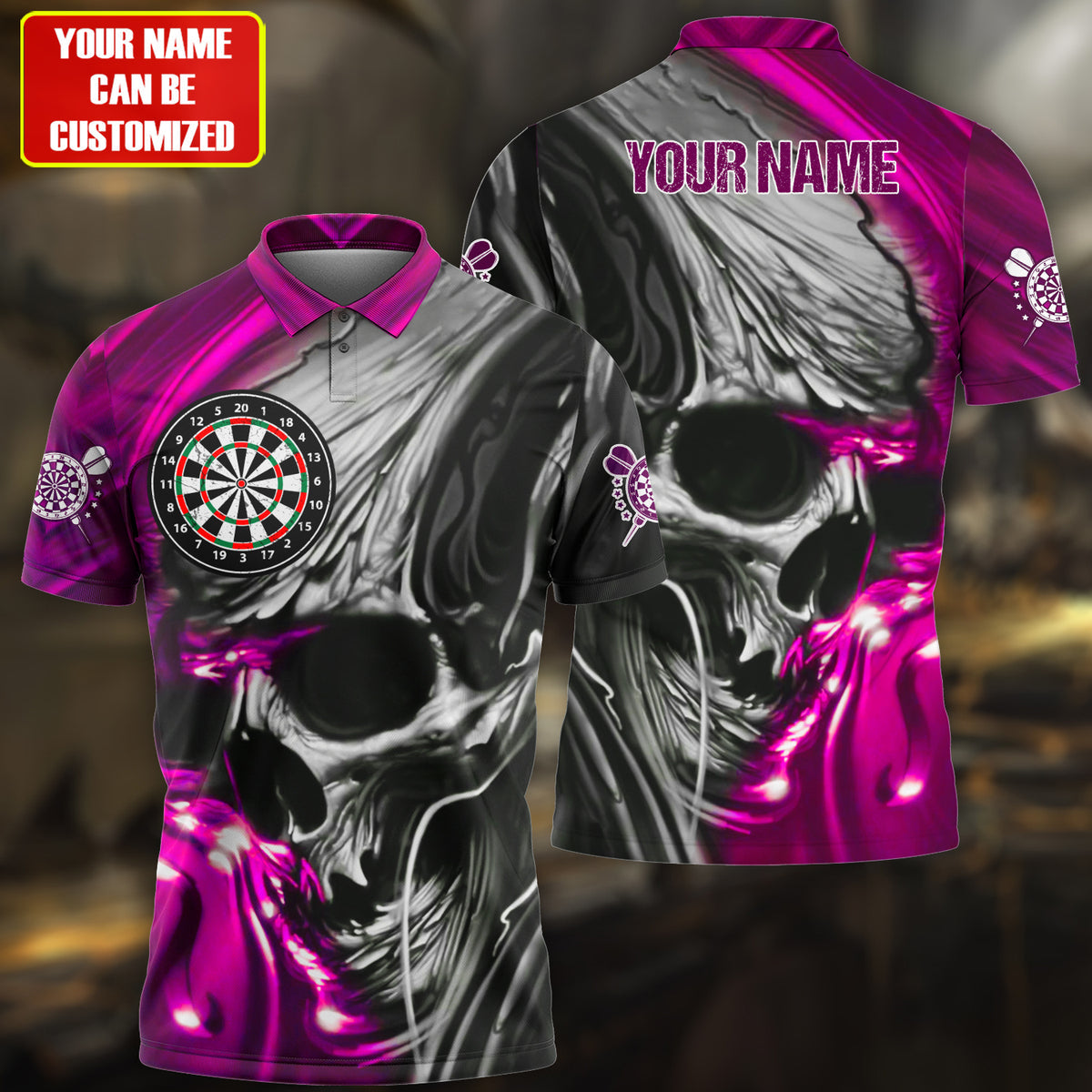 Multi Color Skull Abstract Personalized Darts Button Polo