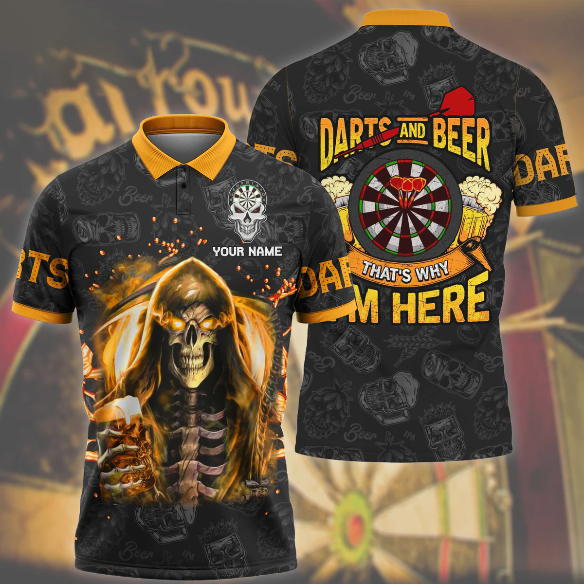 Skull Beer Personalized Darts Button Polo