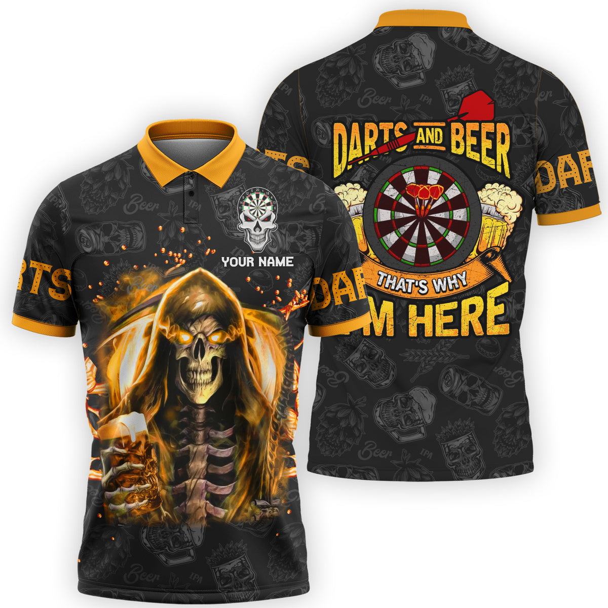 Skull Beer Personalized Darts Button Polo — Design 02