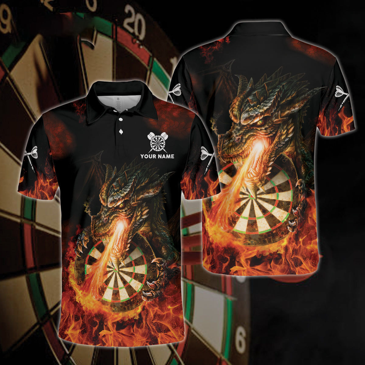 Dragon Fire Personalized Darts Button Polo