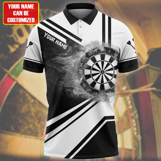 Black and White Personalized Darts Button Polo — Design 02