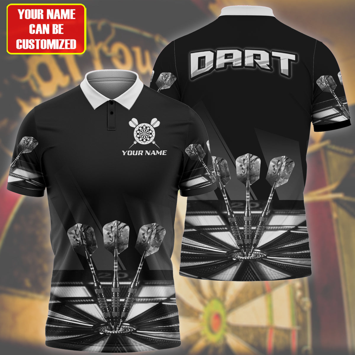 Multi Color Personalized Darts Button Polo — Design 02
