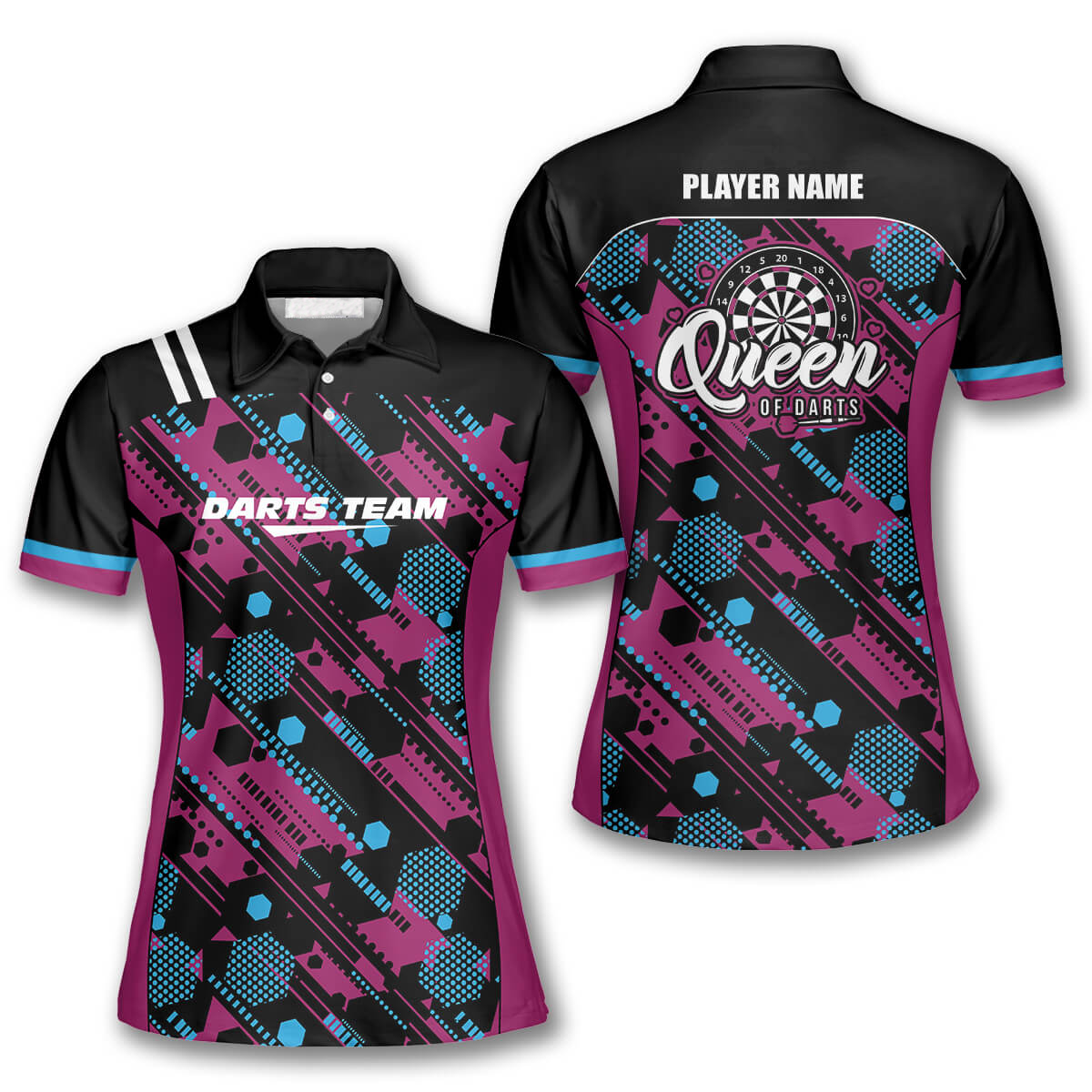 Hexagon Pattern Personalized Darts Button Polo