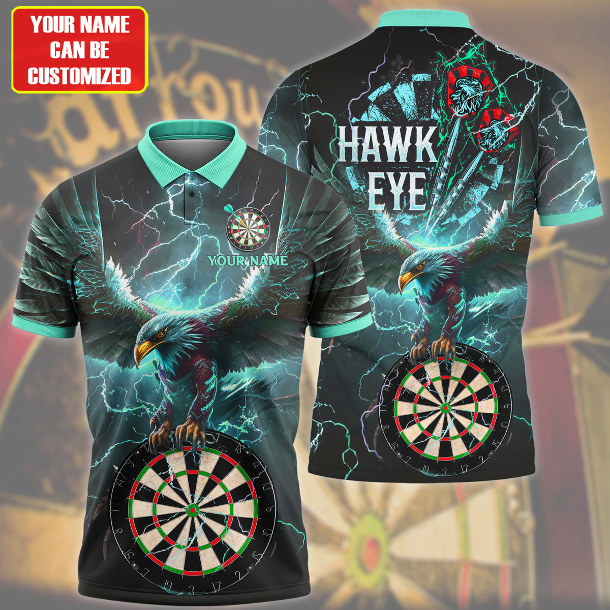 Hawkeye Multi Color for Player Personalized Darts Button Polo