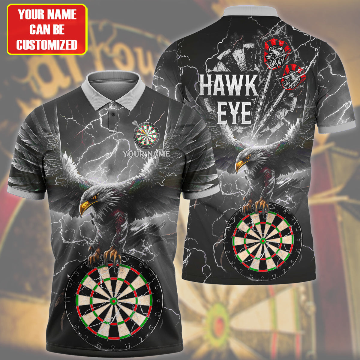 Hawkeye Multi Color for Player Personalized Darts Button Polo