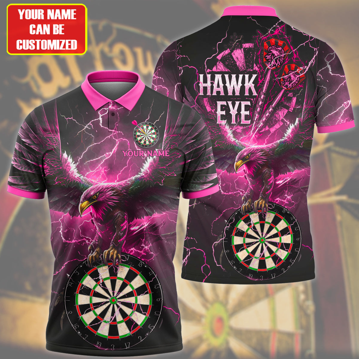 Hawkeye Multi Color for Player Personalized Darts Button Polo