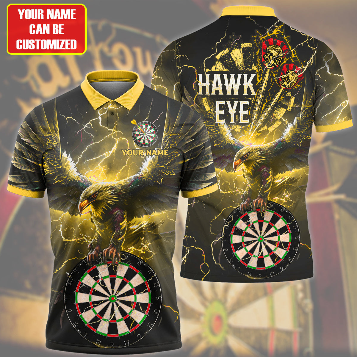 Hawkeye Multi Color for Player Personalized Darts Button Polo