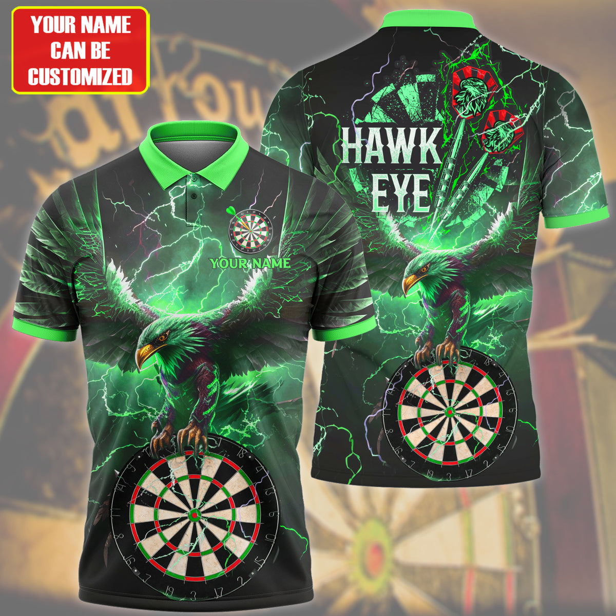 Hawkeye Multi Color for Player Personalized Darts Button Polo